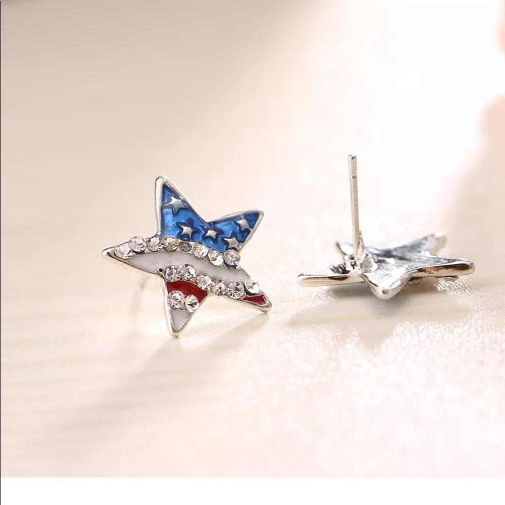 American Flag Star Patriotic Earrings - Picture 4 of 5